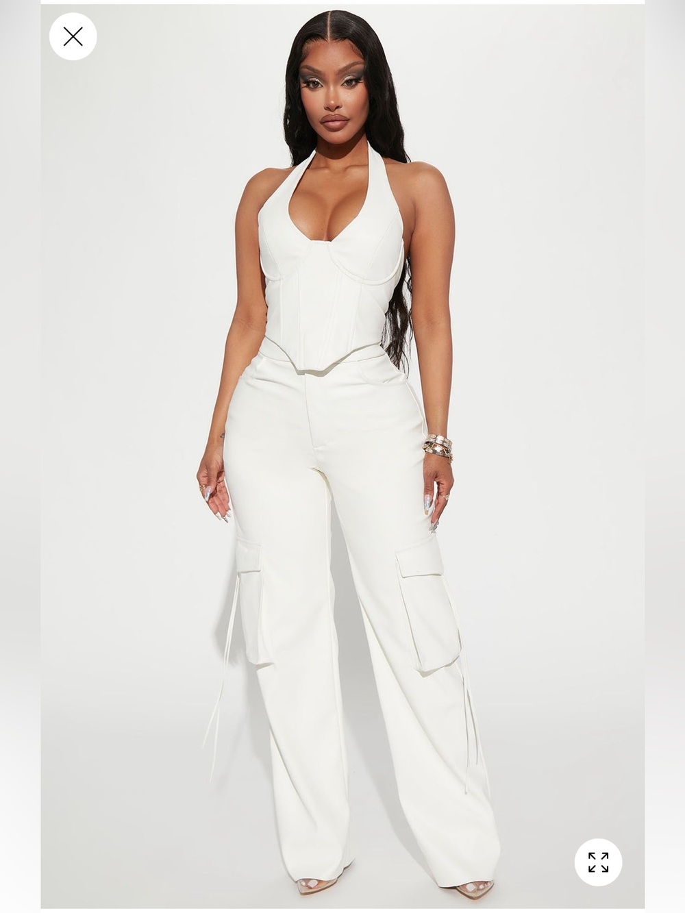 🔥 White faux leather Cargo Wide-Leg set